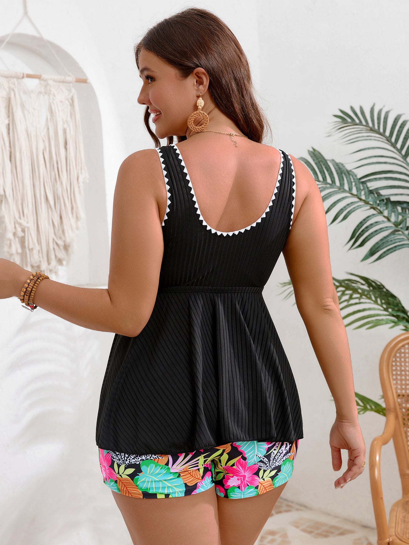 Ruched Tankini Set With Printed Shorts