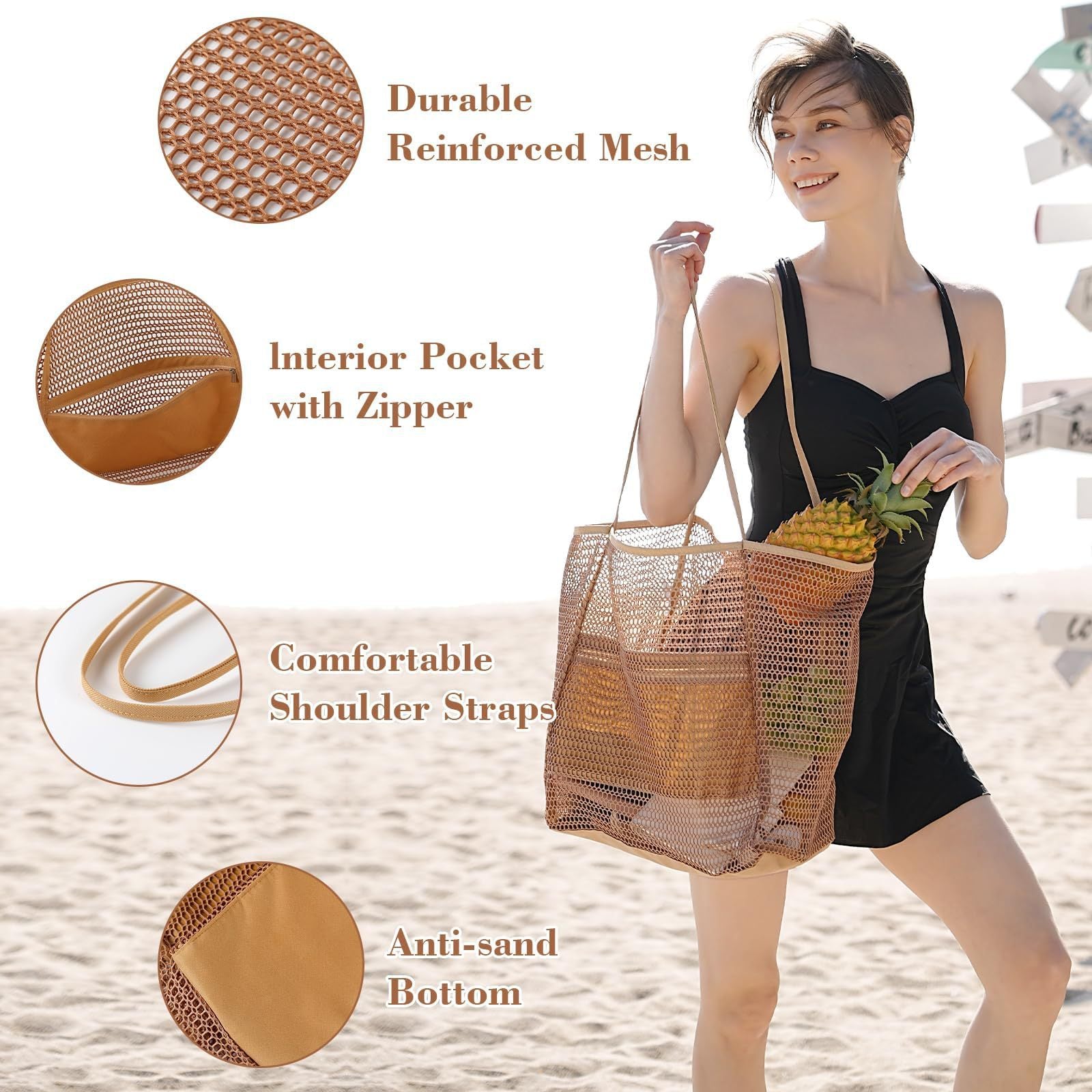 🔥Women's Swimming Beach Bag Portable One Shoulder Storage Bag Crossbody Bag Versatile Mesh Bag Secondary image