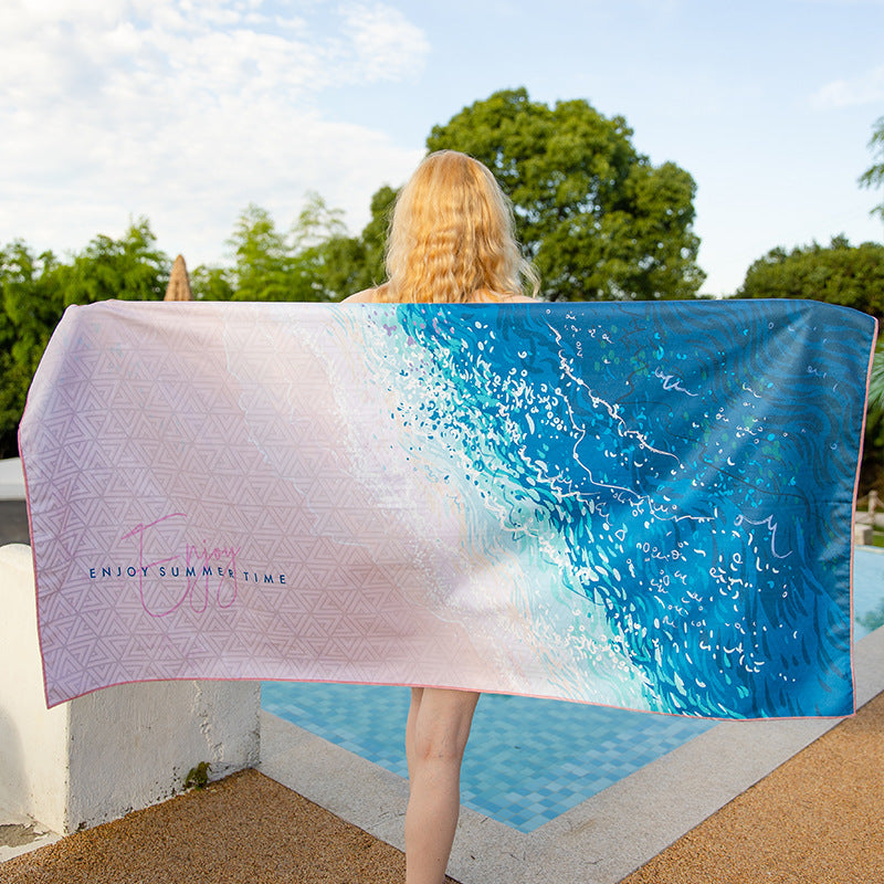 Double-sided velvet beach towel for seaside swimming, water-absorbent, non-sand, breathable, skin-friendly, quick-drying bath towel