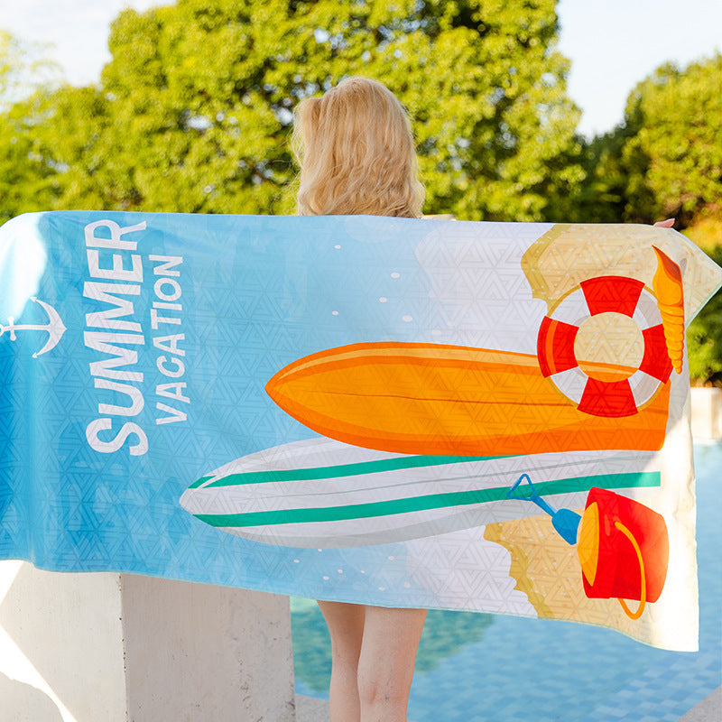Double-sided velvet beach towel for seaside swimming, water-absorbent, non-sand, breathable, skin-friendly, quick-drying bath towel