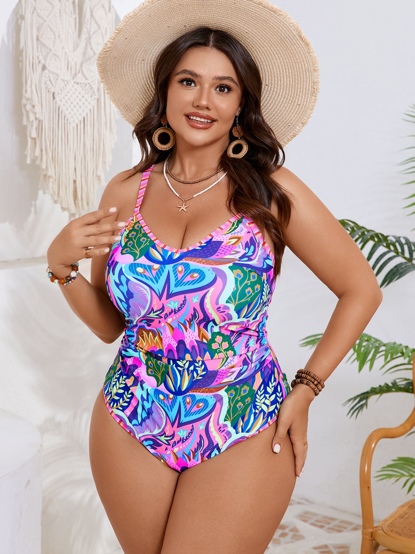 Cutout Printed One-Piece Swimsuit