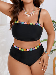 Floral Trim Bandeau Bikini Set