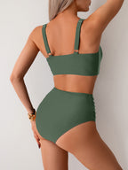 Women's High Waisted Bikini Sets Twist Front Two Piece Swimsuit Ruched Tummy Control Bathing Suits