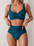 Women's High Waisted Bikini Sets Twist Front Two Piece Swimsuit Ruched Tummy Control Bathing Suits