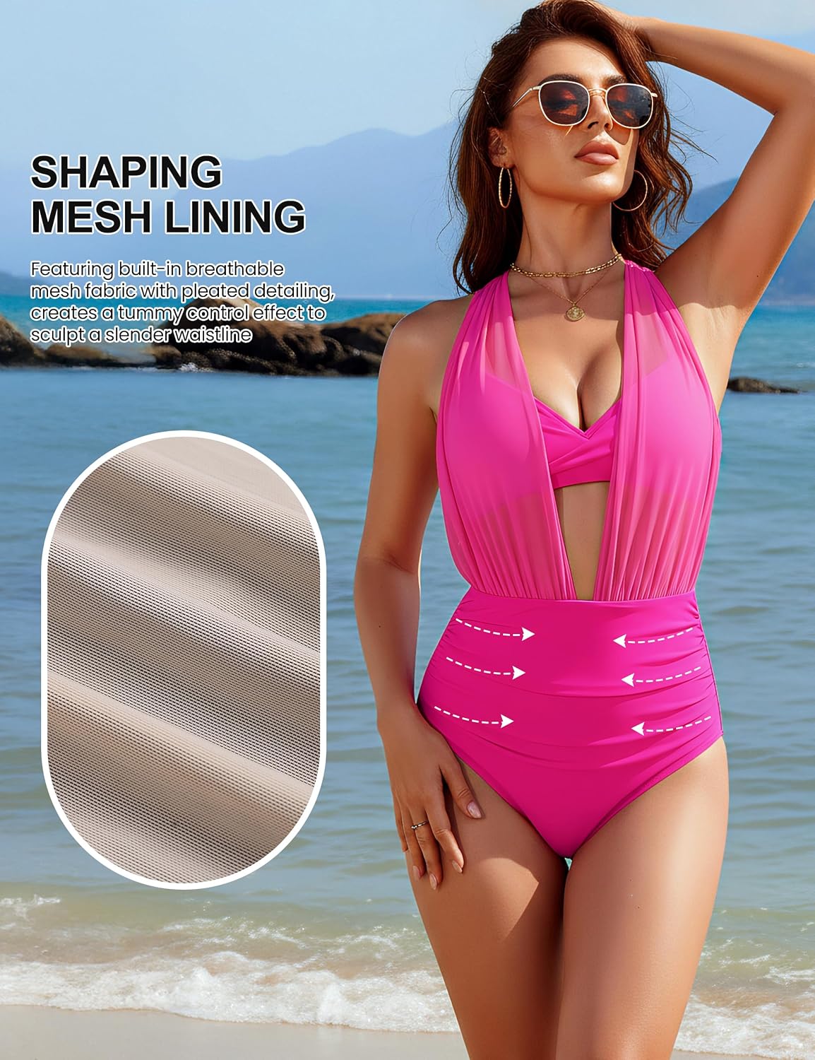 High Waisted Tummy Control Mesh Bikini Set