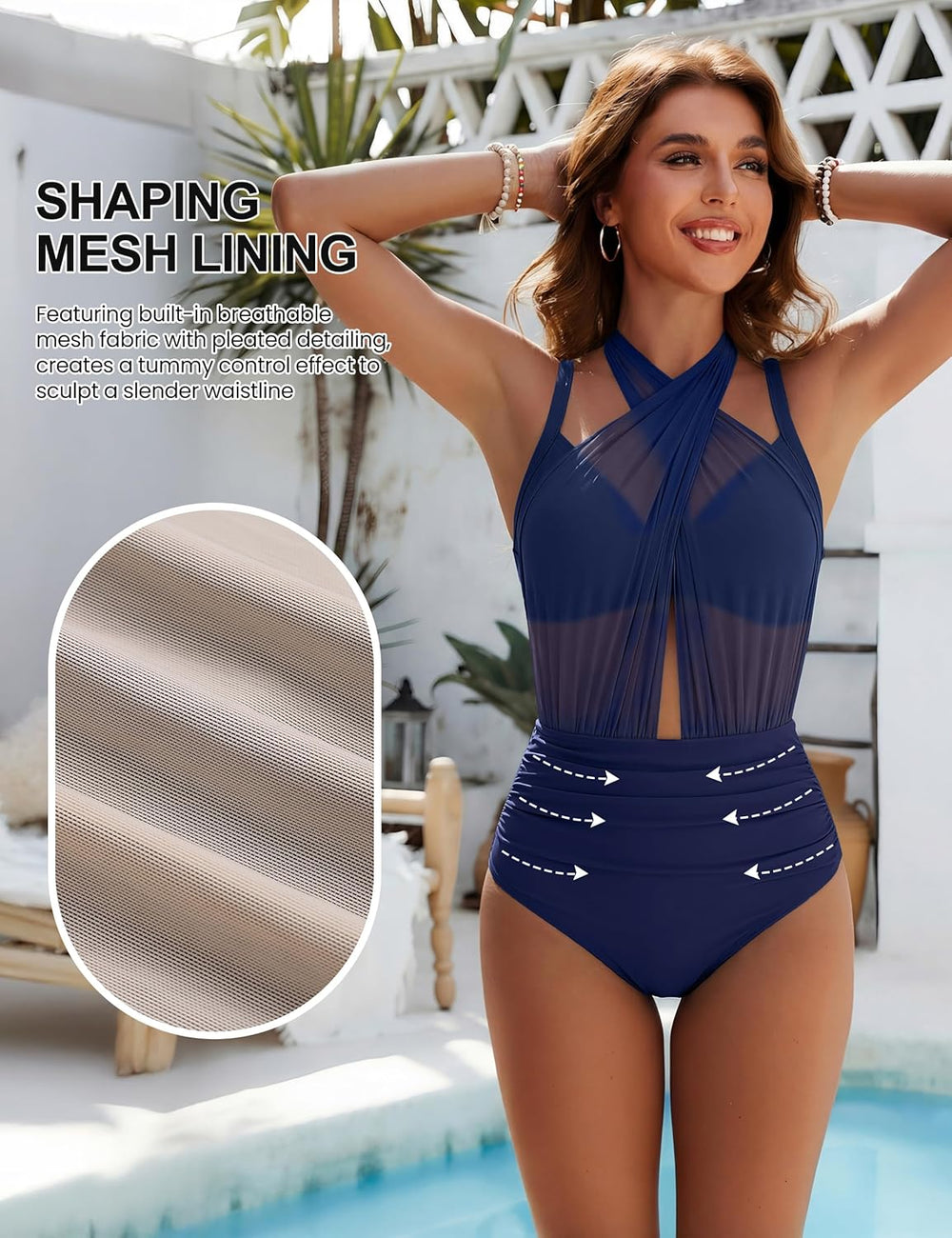 High Waisted Tummy Control Mesh Bikini Set