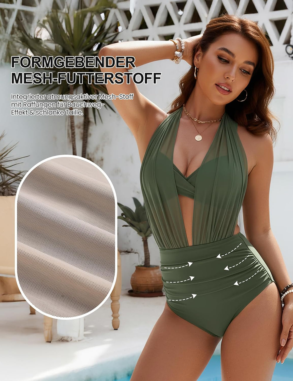High Waisted Tummy Control Mesh Bikini Set