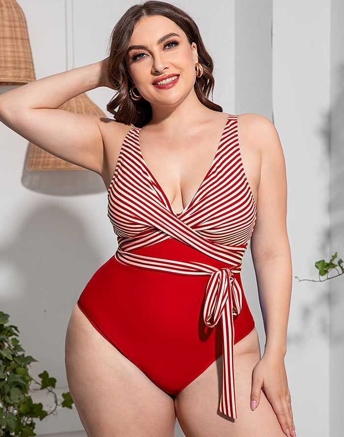 Ocevara Solid Striped Plus Size One-Piece Swimsuit - image 9