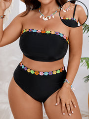 Floral Trim Bandeau Plus Size Bikini Set - main-04