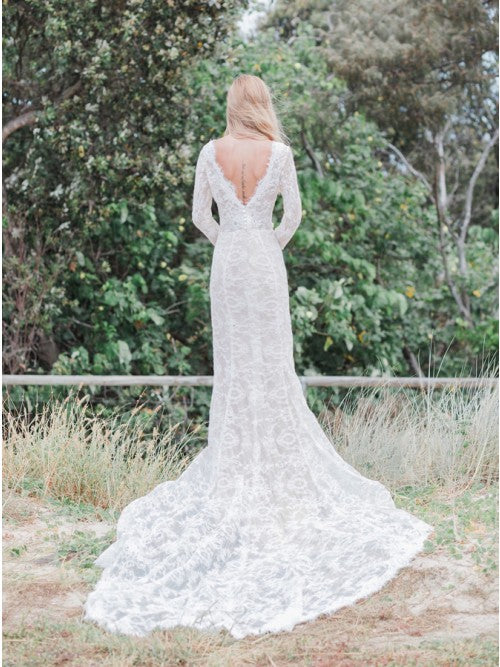 Mermaid V-Neck Backless Long Sleeves Lace Elegant Wedding Dress OKR35