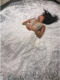 A-line Spaghetti Straps Floor-Length Lace Sequins Wedding Dress OKR18