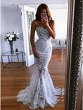 Charming Mermaid Sweetheart Sweep Train Lace Wedding Dresses with Appliques OKK42