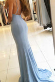Gorgeous Sleeveless Mermaid Evening Dresses Front Slit Long Blue Prom Dress OK622