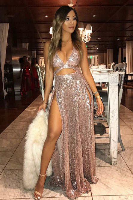 Sexy Sequins Long  Prom Dress With Slit, Cheap Party Dress OKL32