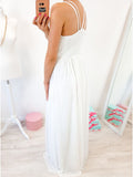 A-line Crew Floor-Length White Chiffon Prom Dress with Pearls OKR5