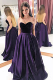 A-Line Sweetheart Sweep Train Purple Prom Dresses with Pockets OKN25