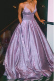 A-Line Spaghetti Strap Long Prom Dress Glitter Lilac Evening Dress OKQ89