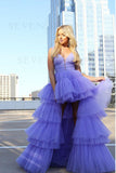 Lavender High Low Layers Tulle A-line Prom Dress with Beading OKS77