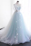 Stunning A-line Scoop Ruffles Mint Green Tulle Prom Party Dress With Appliques OKU56