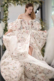 Stylish Long Sleeves Printed Long Prom Dress with High Slit, Long Formal Evening Dress OK1995