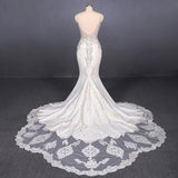 Mermaid Spaghetti Straps Beading Wedding Dresses, Elegant Appliques Bridal Dresses OKQ15