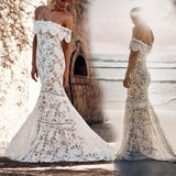 Off the Shoulder Lace Mermaid Wedding Dresses, Cheap Bridal Dress OKP72