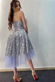 Sparkly Strapless Homecoming Dress With Tulle Unique A Line Sequin Homecoming Dress OK1602