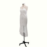 Elegant Lace White Sheath Prom Dresses, Lace Simple Wedding Dress OKP70