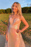 Glitter Sweetheart Strapless Rose Gold A Line Formal Evening Dress OK1552