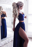 Two Piece Prom Dresses,Royal Blue Prom Dresses,V-Neck Floor-Length Prom Dress, Sexy Prom Dress with Lace,2pieces Evening Dresses,Prom Dress