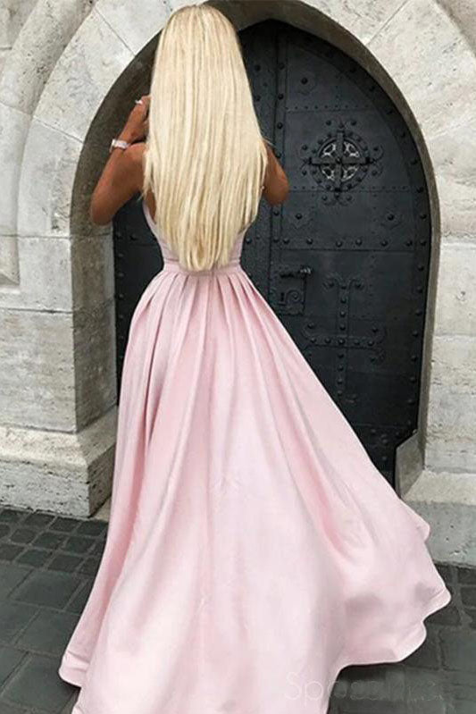 A-line Sleeveless Spaghetti Straps Long Pink Prom Dress Sweet 16 Prom Dress OKW82