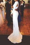 Long Sleeves White Mermaid Long Simple High Quality Cheap Prom Dress K723