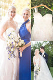 Sweetheart Sleeveless Tulle Ivory A-Line Lace Princess Wedding Dress OKH78