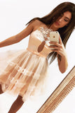 Tulle Short Prom Dresses, Sheer Neck A Line Homecoming Dress OKP50