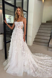 Gorgeous Spaghetti Straps Tulle Wedding Dress with 3D Appliques N099