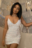 Glitter White Sequin Short Homecoming Dress Shiny Cocktail Dresses OK1683