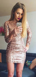 Long Sleeves Sequins Homecoming Dress, Short Tight Sexy Prom Dresses OKO73