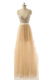 Deep V-neck Beaded Modest Long Prom Evening Dress 15