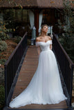 Popular Wedding Dresses, Off Shoulder Long Bridal Gowns, Tulle Newest Wedding Dresses OK1984