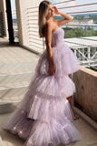 Sparkling Tulle A Line Strapless High Low Layers Prom Dress Evening Dress OK1556