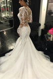 Long Sleeves Mermaid Tulle Sexy Long Ivory Wedding Dress/Bridal Gown OK198