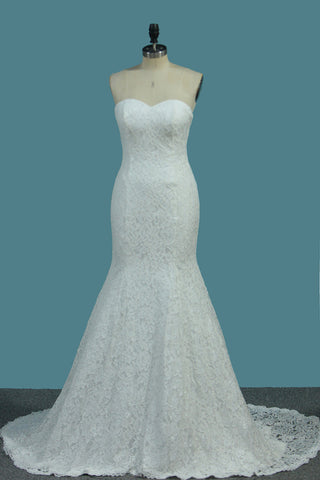 Charming Lace Mermaid Sweetheart Sweep Train Wedding Dress OKE72