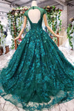 New Arrival Prom Dress Court Train Scoop Cap Sleeves Lace Up Back OKK13