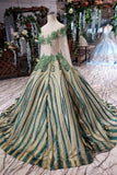 Elegant Scoop Long Sleeves Lace Up Back Sweep Train Prom Dress OKL22