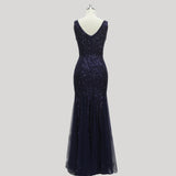 Mermaid Burgundy Tulle Long Sequined Prom Dress XU90813