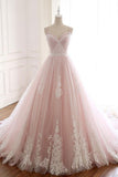 Pink Tulle Prom Dresses with Lace Appliques, A Line Formal Evening Party Dresses OKJ50