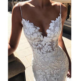 Stunning Mermaid Lace Spaghetti Straps Backless Wedding Dress OKV17