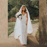 Latest Beach A-line Lace Bridal Wedding Gown Backless Plunge Wedding Dress OKV28