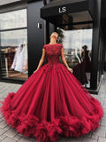 Red Tulle Appliques Ball Gown Prom Dress, Sweet 16 Dress,Quinceanera Dresses OK920