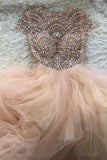 Pink Tulle Beads Long Prom Dresses A Line Formal Evening Dress OKP61